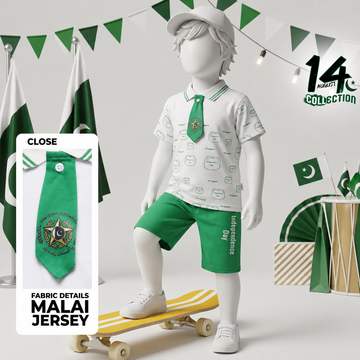 Boys 14 August Independence Day polo T-Shirt & short set with Tie