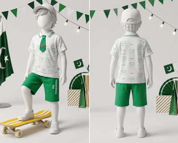 Boys 14 August Independence Day polo T-Shirt & short set with Tie